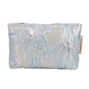 Versatile Embossment Flower Handheld Makeup Bag for Vacation Medium Blue